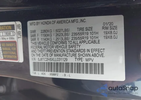 2020 Acura Rdx Technology Package from USA, damaged, VIN 5J8TC2H5XLL031129